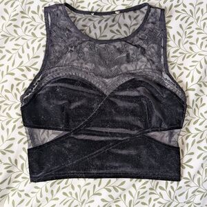 Black Velvet and Mesh Crop Top